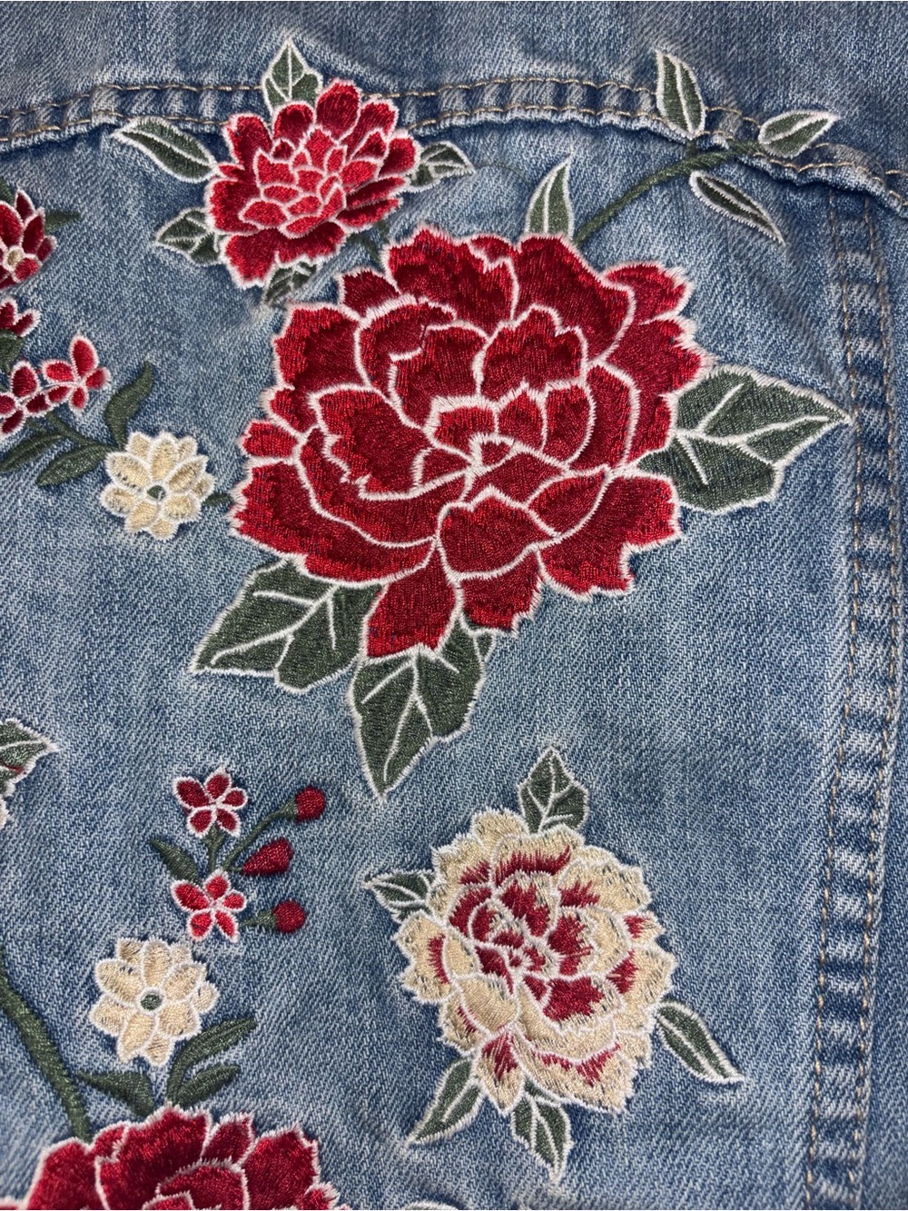 Forever 21 Floral Embroidered Cropped Denim Jacket Size Small Y2K Boho - Picture 5 of 8